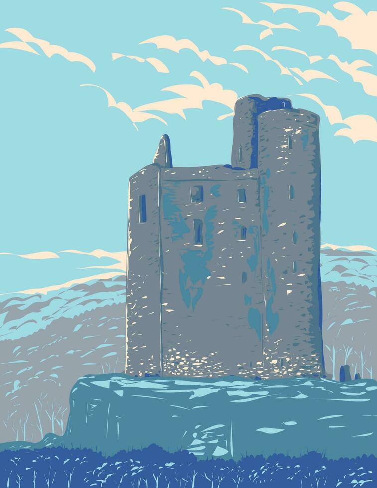 Ballinalacken Castle in Killilagh Parish of County Clare Ireland WPA Art Deco Poster vector