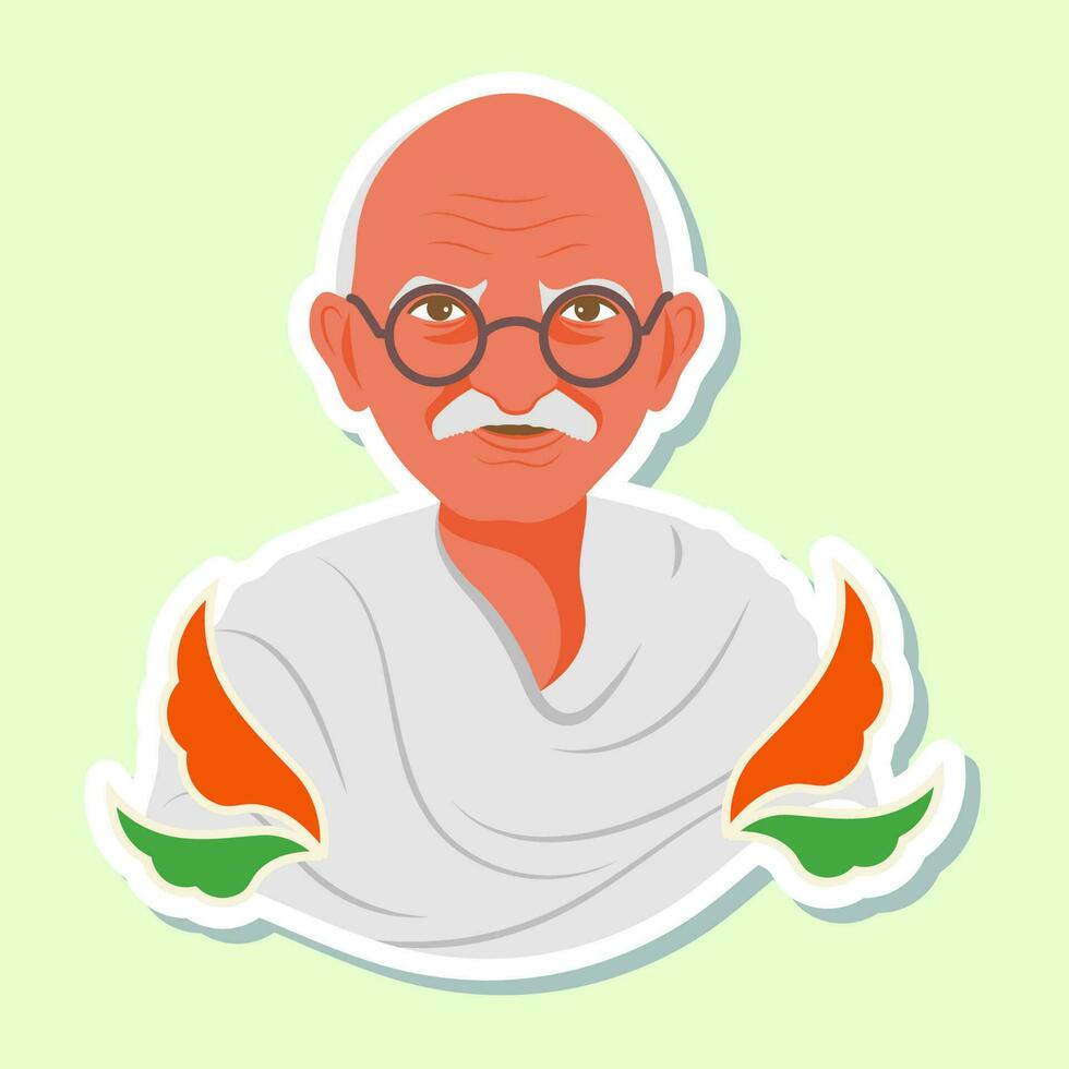 aislado mahatma Gandhi icono o pegatina en ligero verde antecedentes. vector