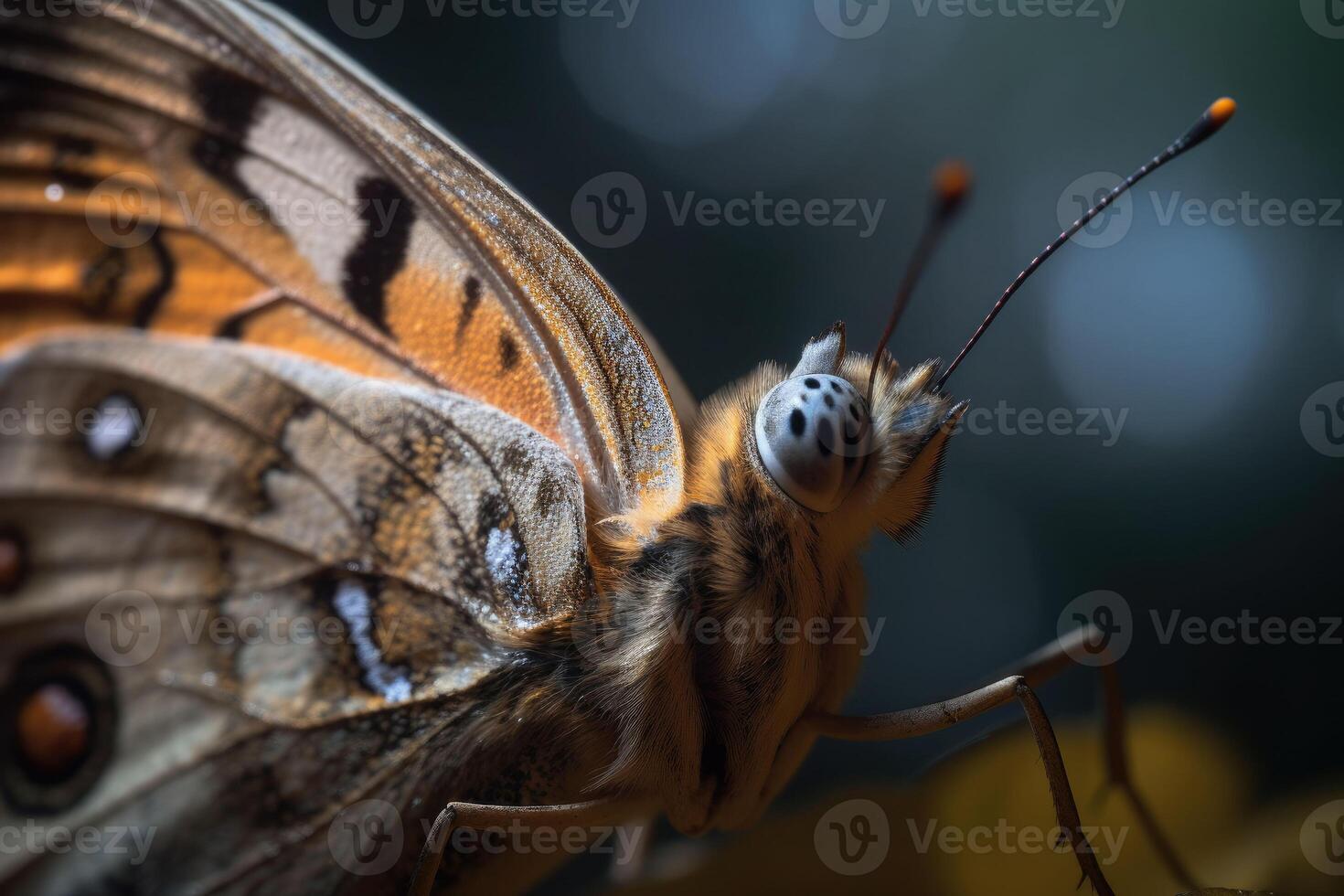 The rust-colored butterfly, close up. Butterfly in the morning nature. photo