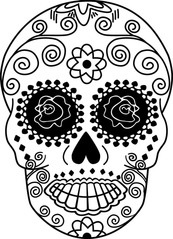 vector illustration  black and white .Day of The Dead sugar skull  Coloring page  black and white color