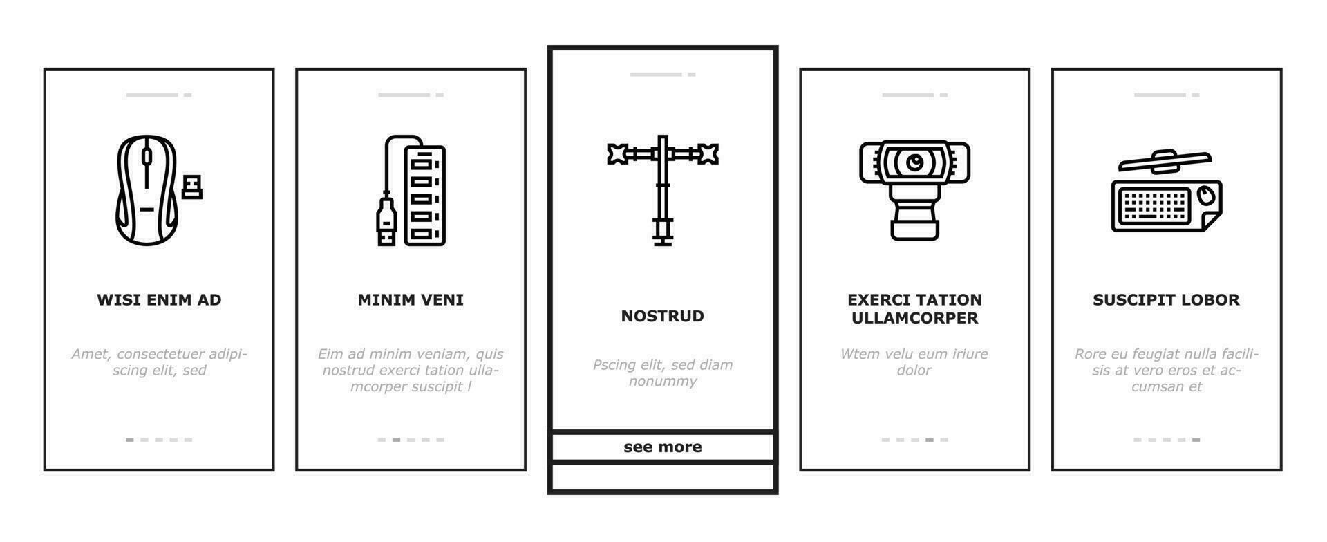 office gadget computer business onboarding icons set vector