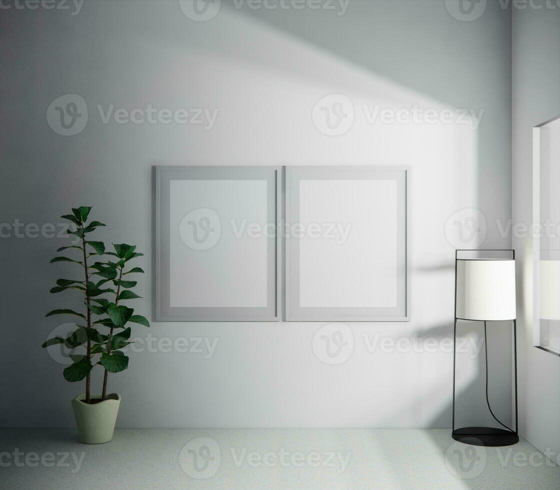 Beautiful Two wall frame mockup, with tree, lamp,etc. photo