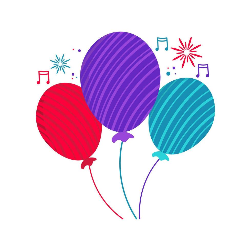 Tres color despojado globos y música icono en plano estilo. vector