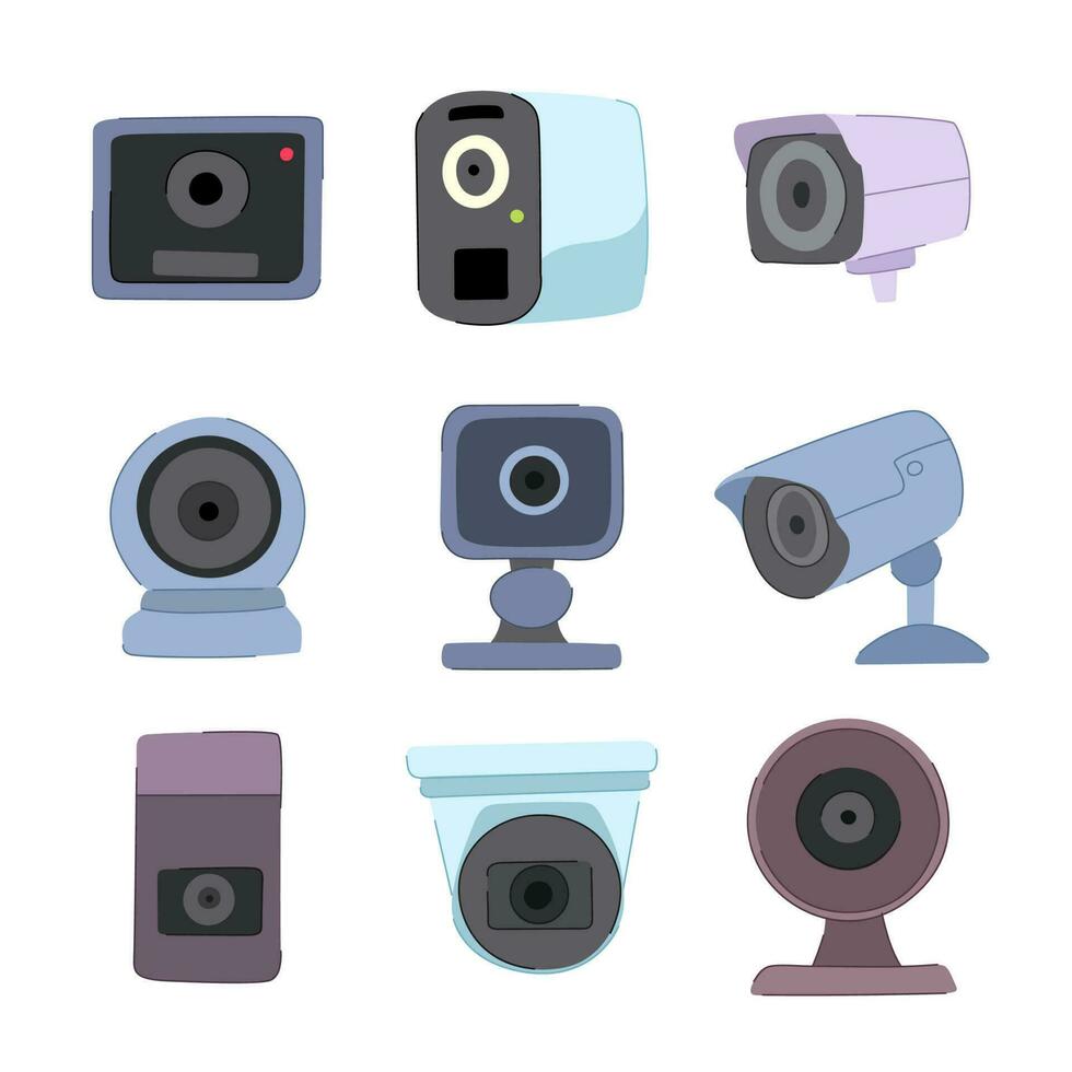 security camera set cartoon vector illustration