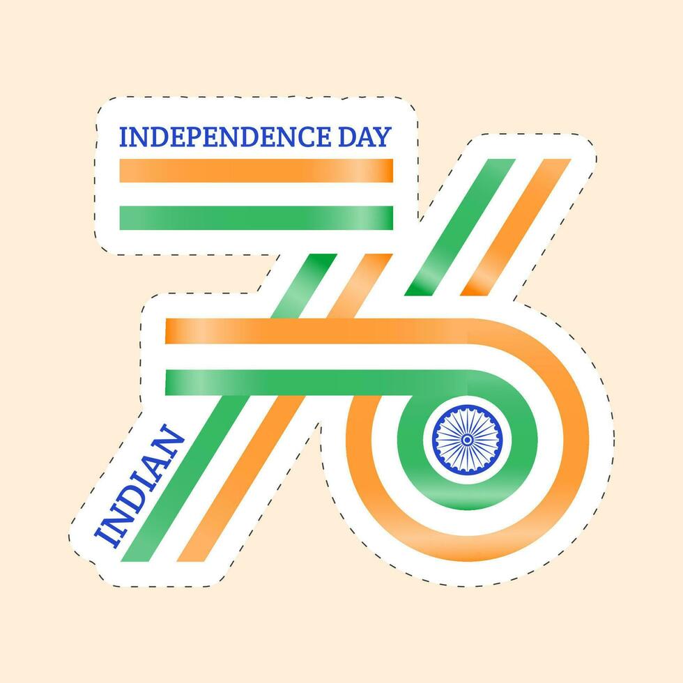 Seventy Six 76 Years of Independence Day, Indian National Flag Tri-colors On Peach Background. vector