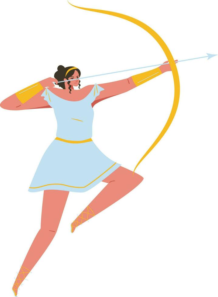 beautiful woman with bow and arrow avatar character vector illustration desing