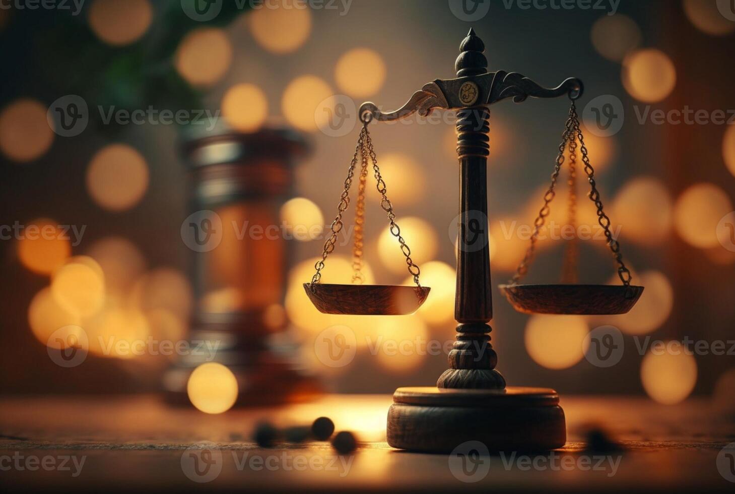 Judge's gavel and Scales of Justice with bokeh background. Judicial law concept, photo