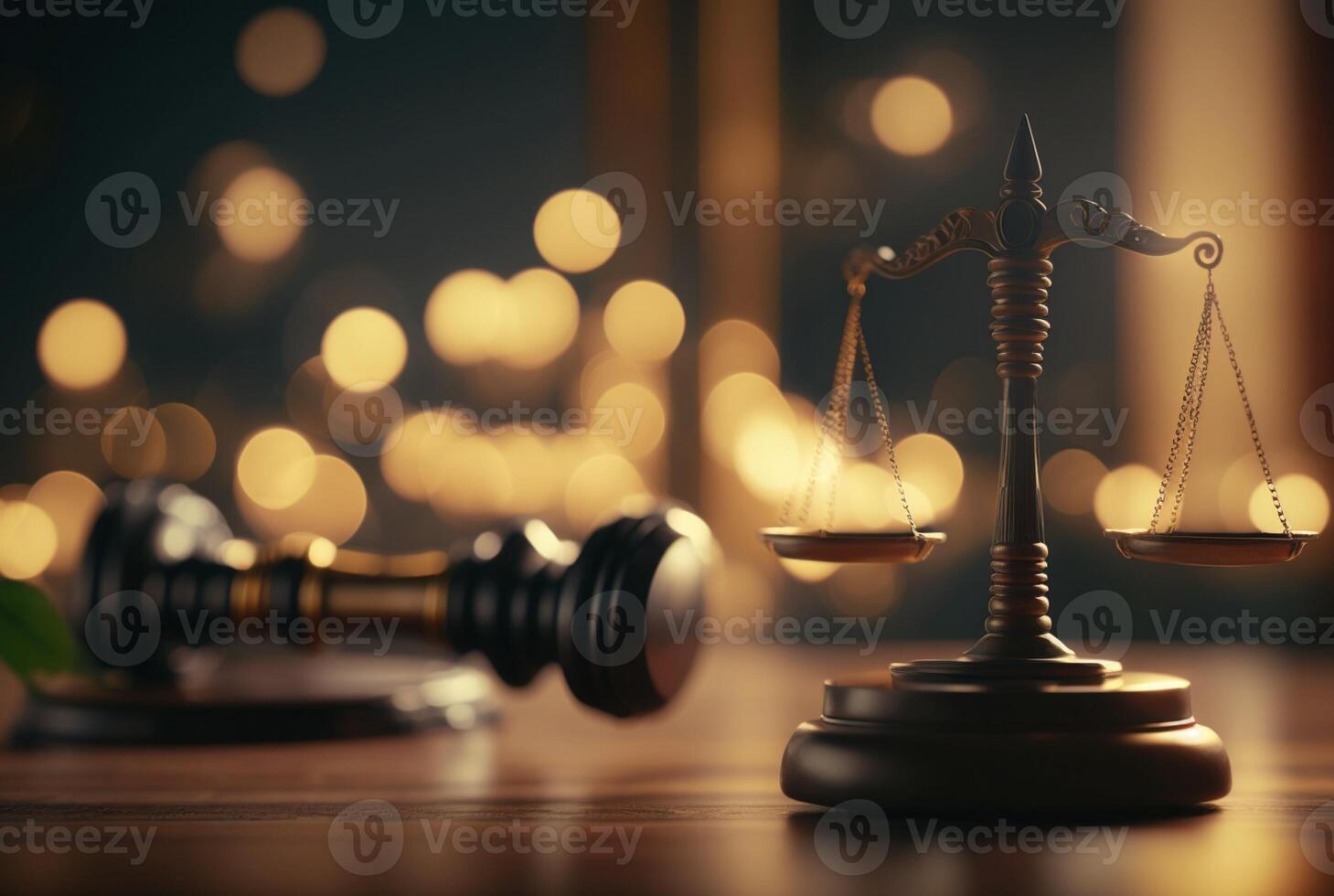 Judge's gavel and Scales of Justice with bokeh background. Judicial law concept, photo