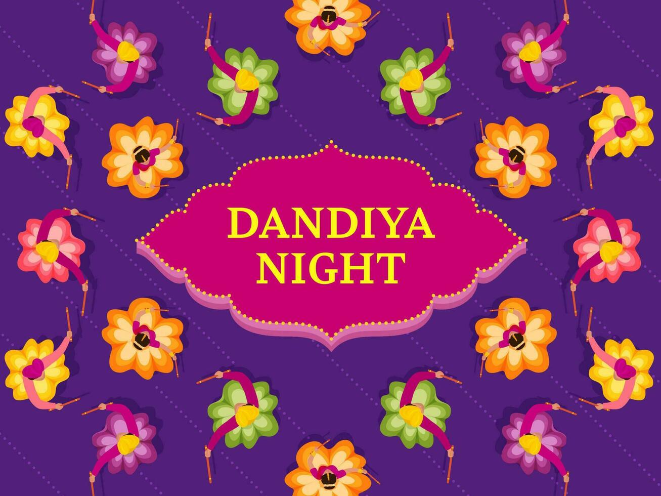 Navratri Night Celebration Background With Top View Of Indian People Playing Dandiya. vector