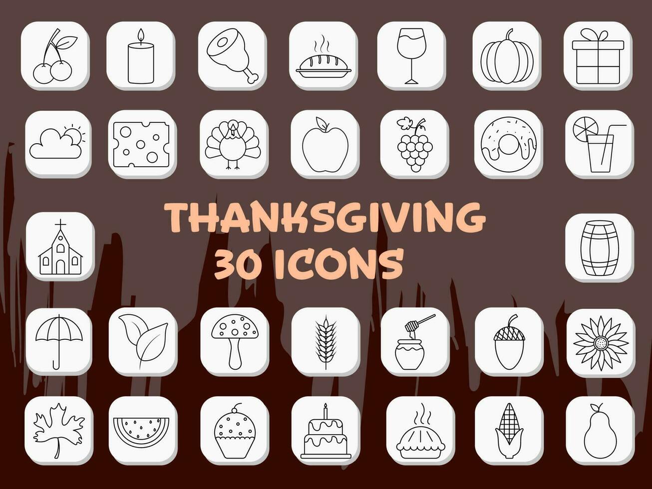Isolated Thanksgiving 30- Lineal Icon Set On Red Background. vector