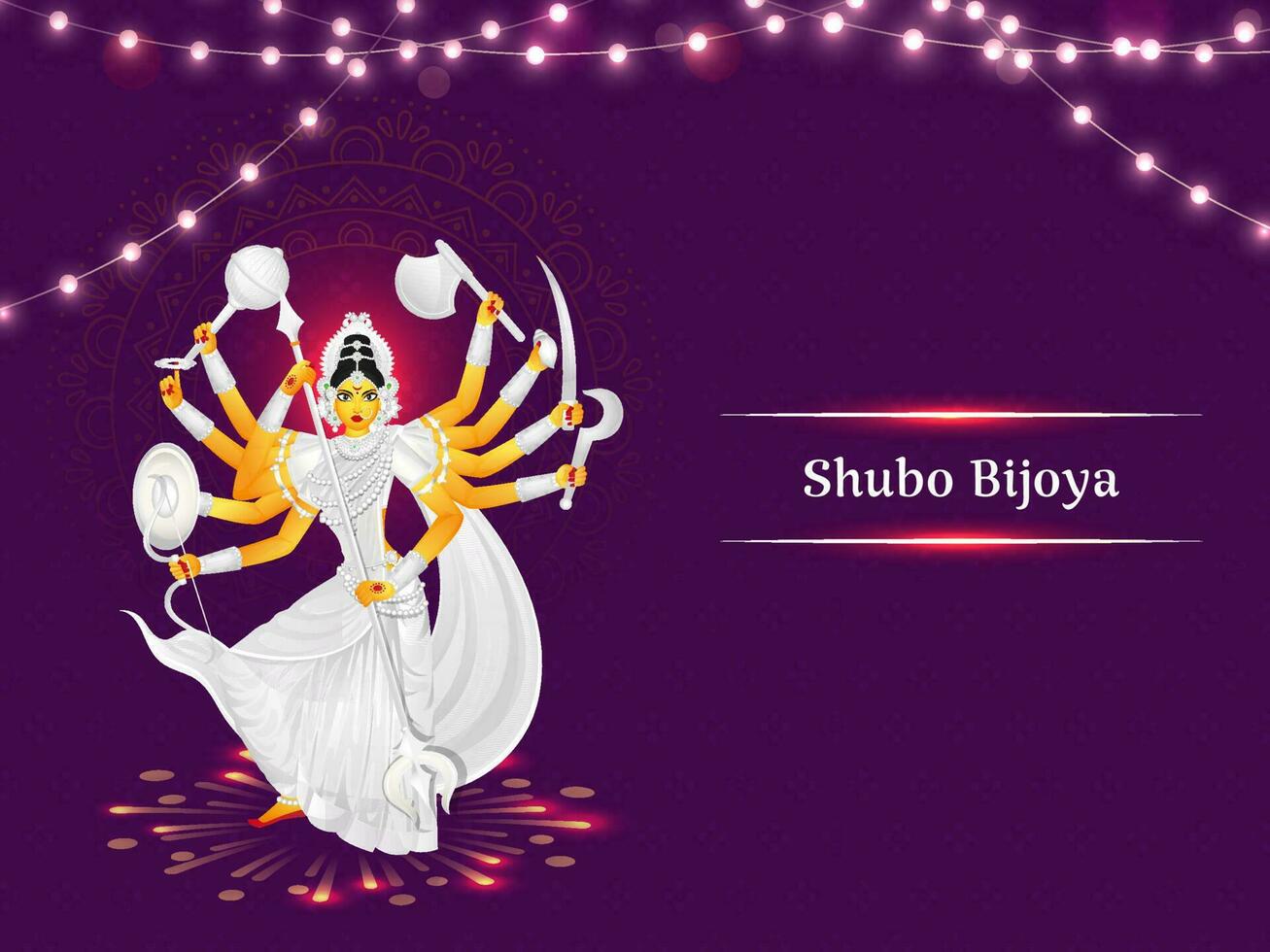 Subho Bijoya Celebration Concept With Statue Of Goddess Durga Maa And Lighting Garland On Purple Background. vector