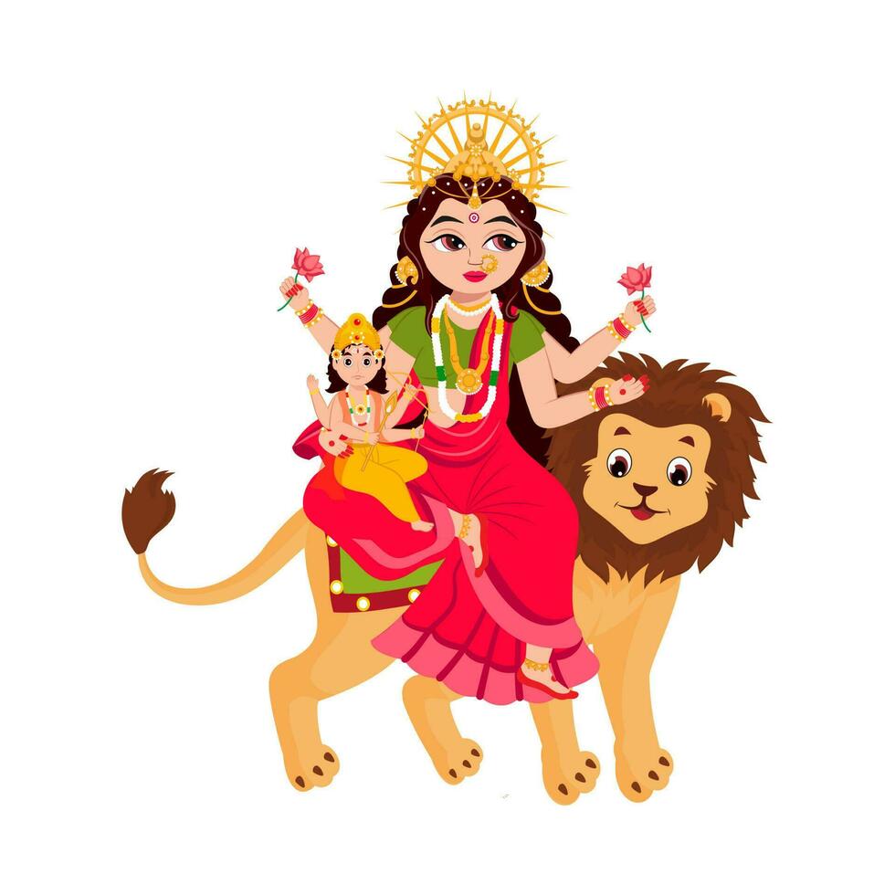 Indian Goddess Skandmata Sculpture On White Background. vector