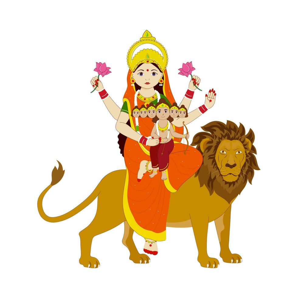 Indian Goddess Skandmata Sculpture On White Background. vector