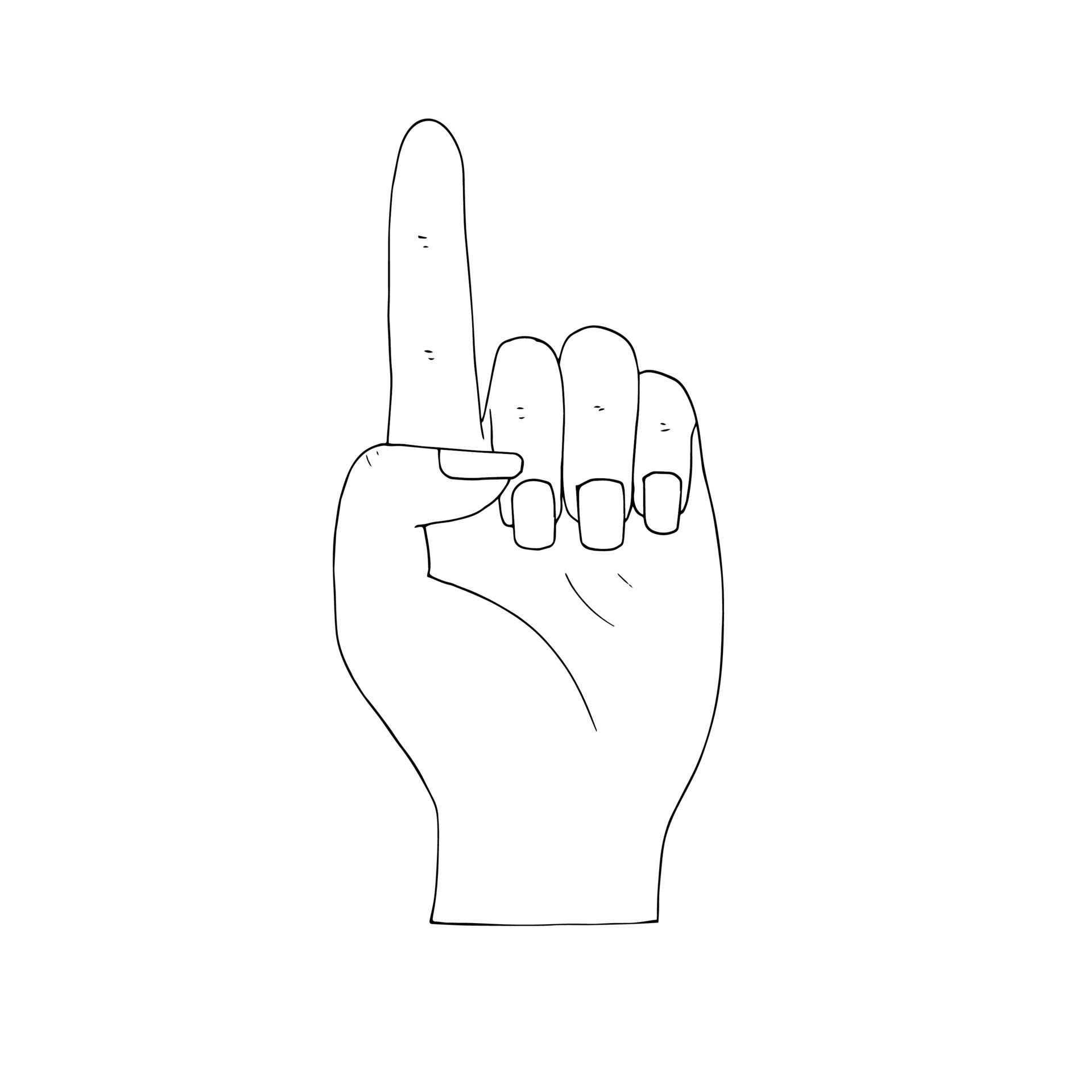 Handdrawn Mudra Dragon tooth gesture. Mudra for meditation. Vector illustration on white