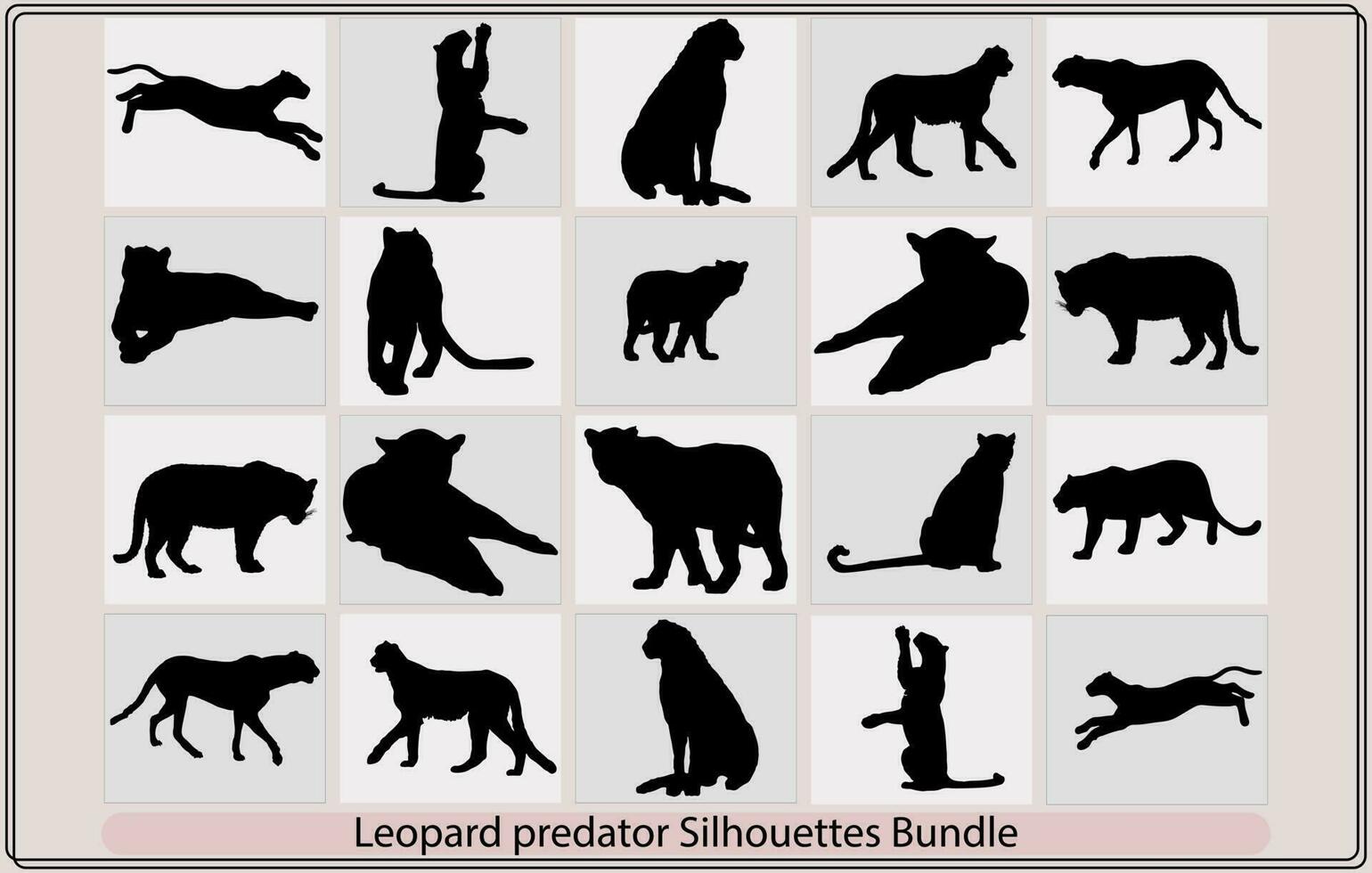 Set of cheetah or leopard in different angles and emotions in a cartoon style,Set of abstract silhouettes of leopards. Vector hand draw design,Abstract leopard pattern. Vector seamless texture.