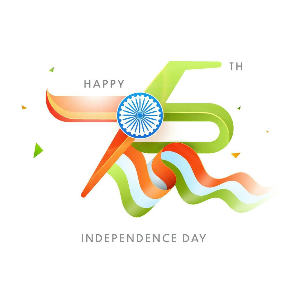 75 Years of Indian Independence Day Celebration Concept with waving flag and Ashka Wheel. vector