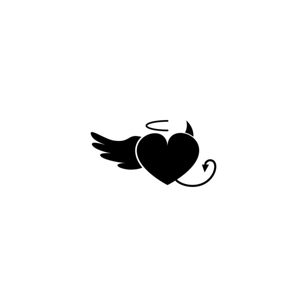 heart with wings, ponytail, horns vector icon illustration