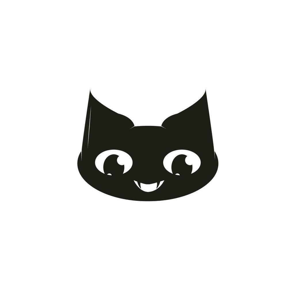 Cartoon black cat face vector icon illustration