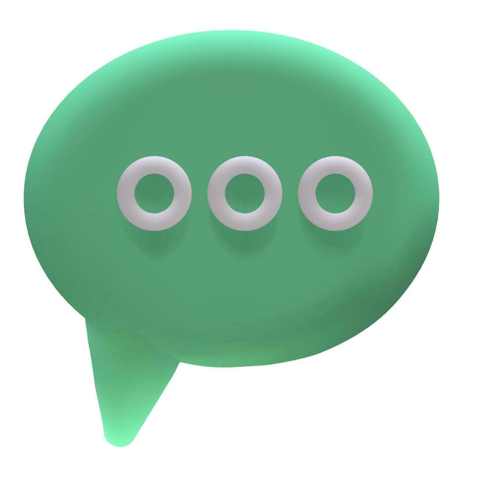 3d render talk speech bubble with dotes. Green ellipse on white background vector