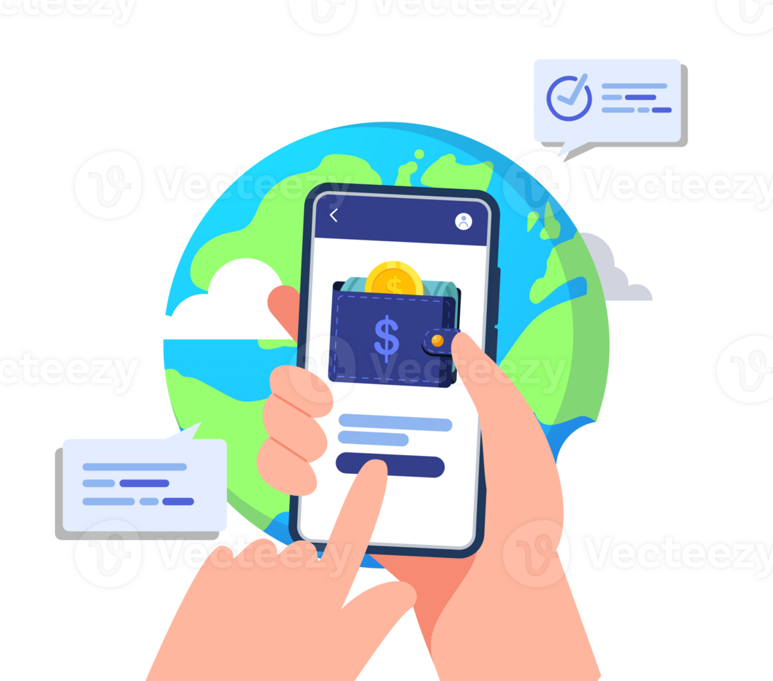 Hand holding mobile phone with mobile payments.global transactions for websites and banner png