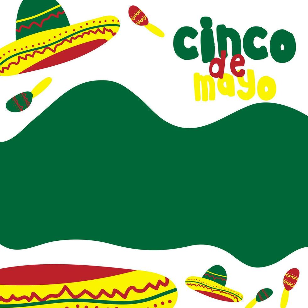 Vector illustration of Cinco de Mayo greeting, social media feed design cover banner post flyer poster background