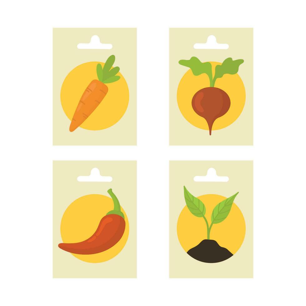 A set of vegetable seeds in bags. Vector isolated illustration of vegetable seeds in a bag.