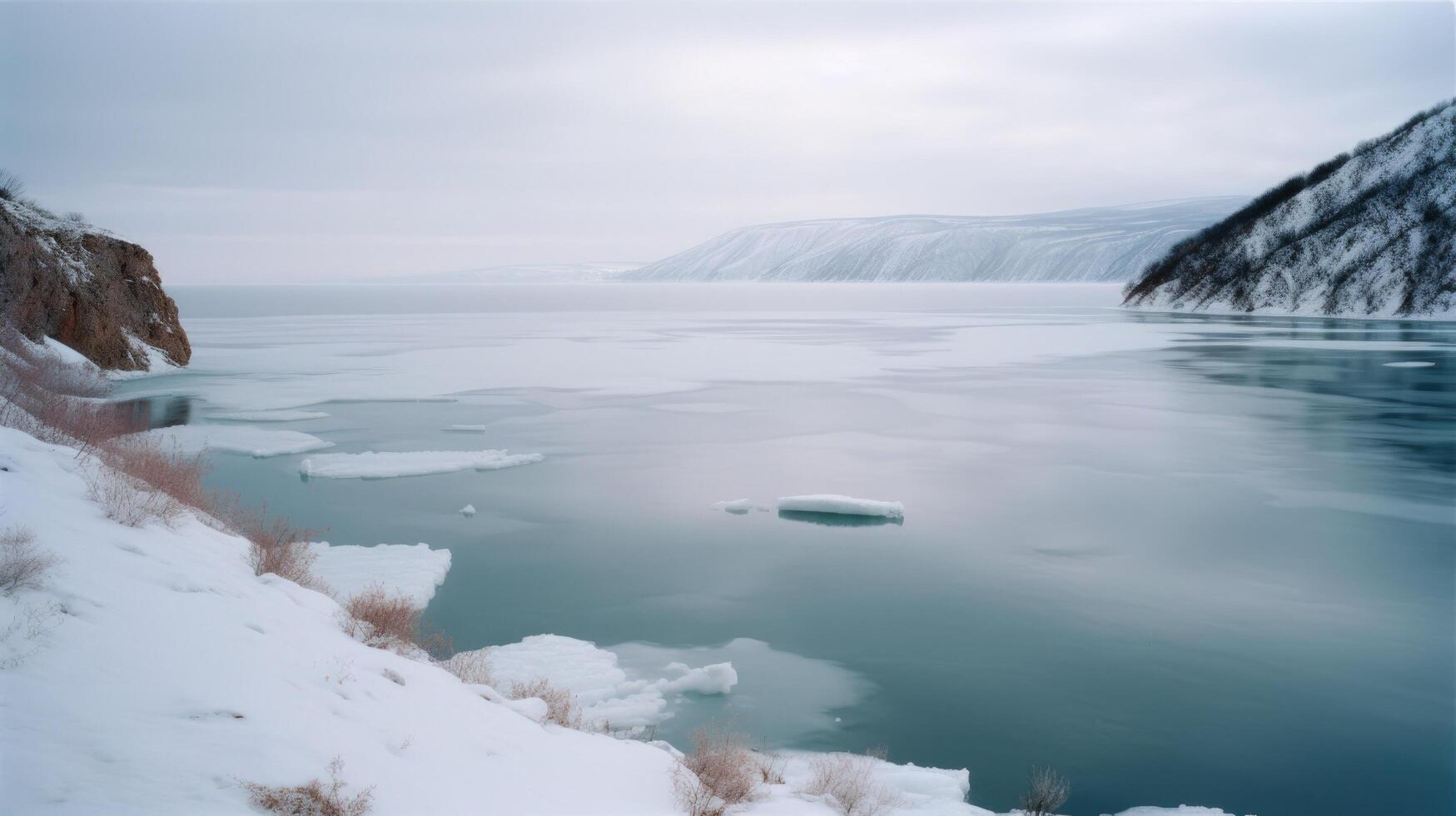 Baykal lago en invierno ilustración ai generativo foto