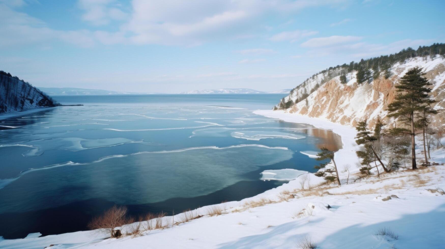 Baykal lago en invierno ilustración ai generativo foto