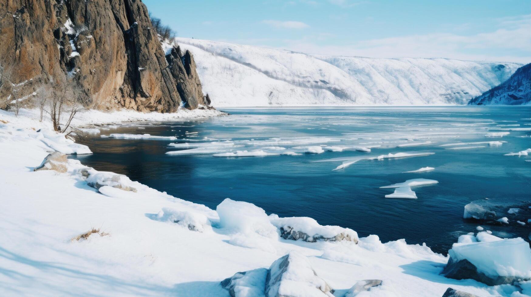 Baykal lago en invierno ilustración ai generativo foto