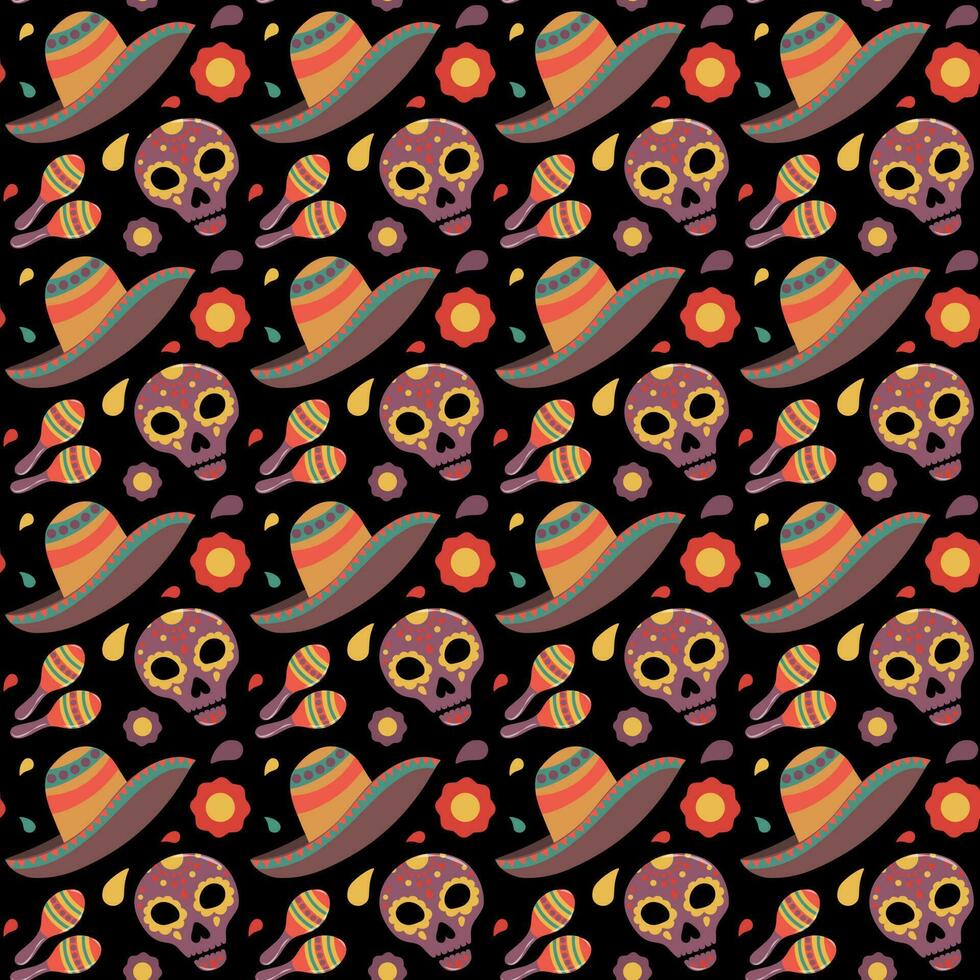 Mexican-style seamless pattern with skulls vector