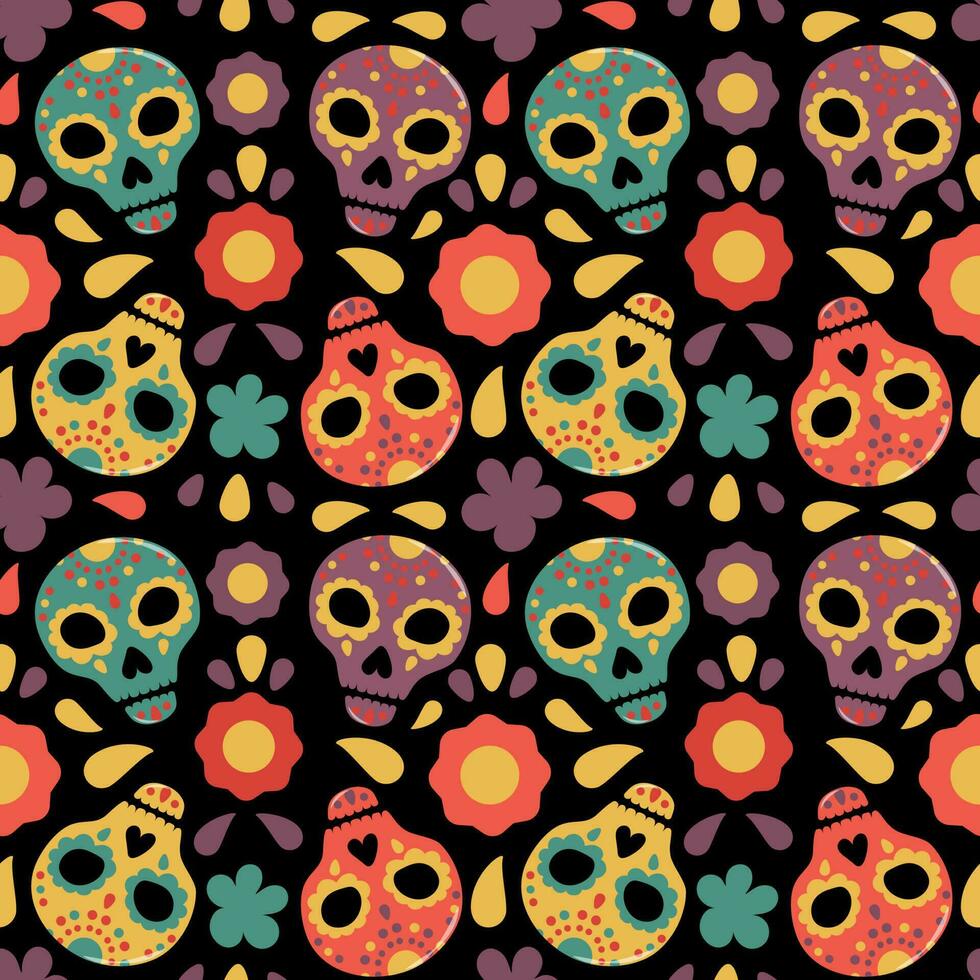 Mexican-style seamless pattern with skulls vector