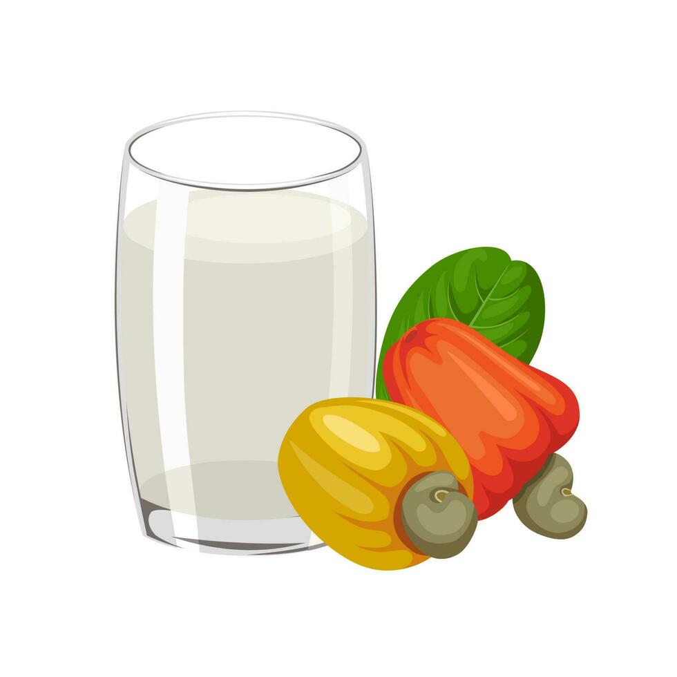 Vector illustration, a glass of goan urrak or feni, a traditional drink of fermented ripe cashew apple juice, isolated on a white background.