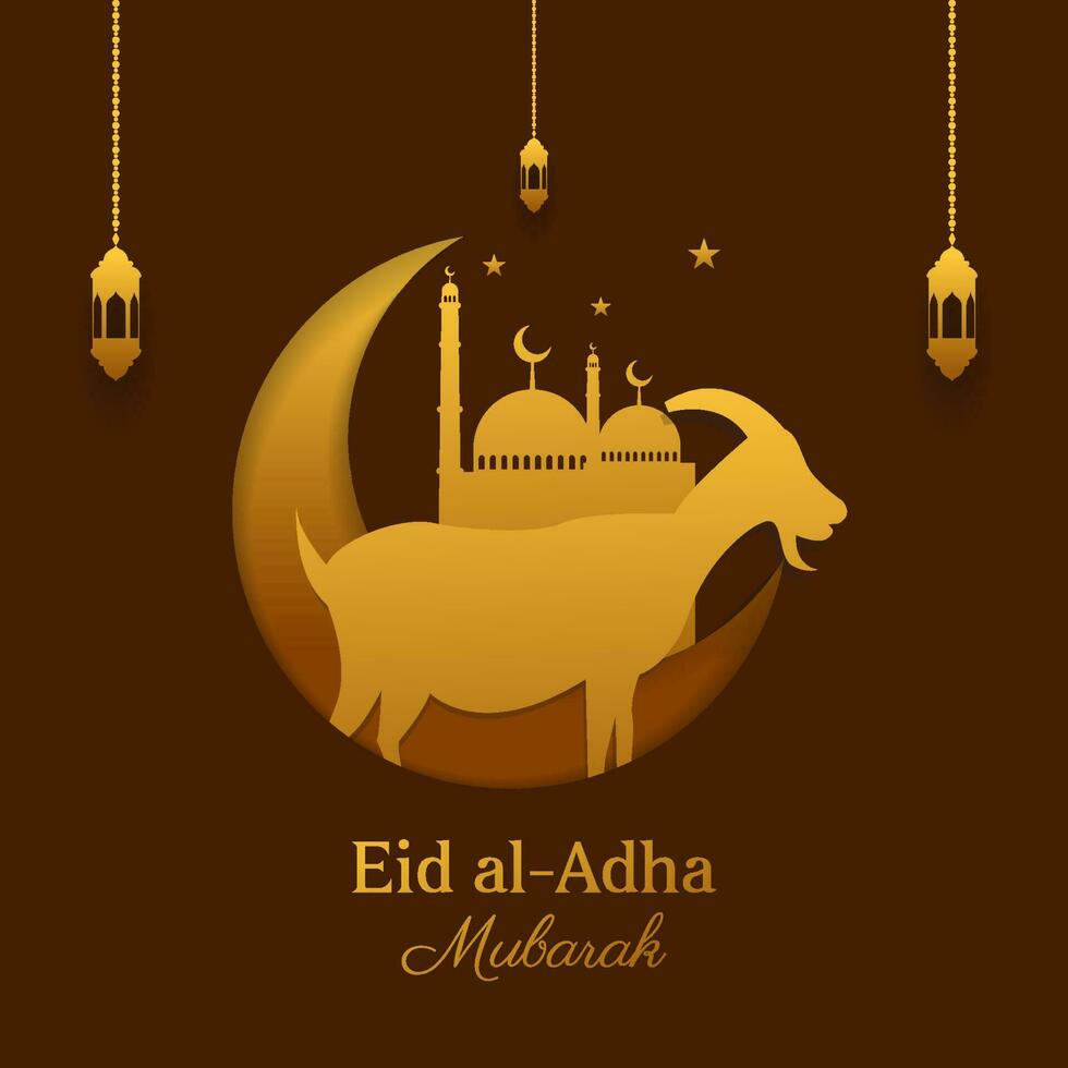 eid al adha mubarak greeting card with crescent and sheep . islamic vector illustration