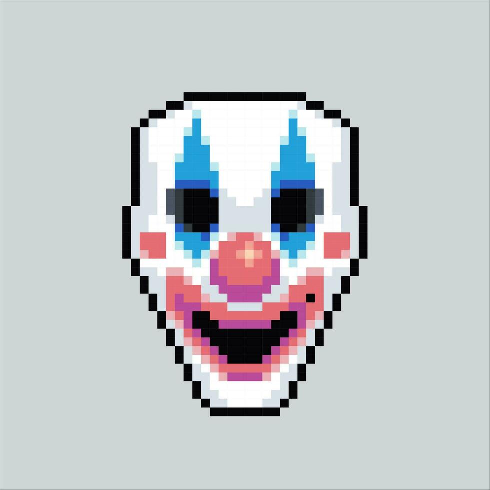 máscara píxel Arte payaso.pixelado payaso máscara diseño para logo, web, móvil aplicación, insignias y parches vídeo juego duende. 8 bits. aislado vector ilustración.