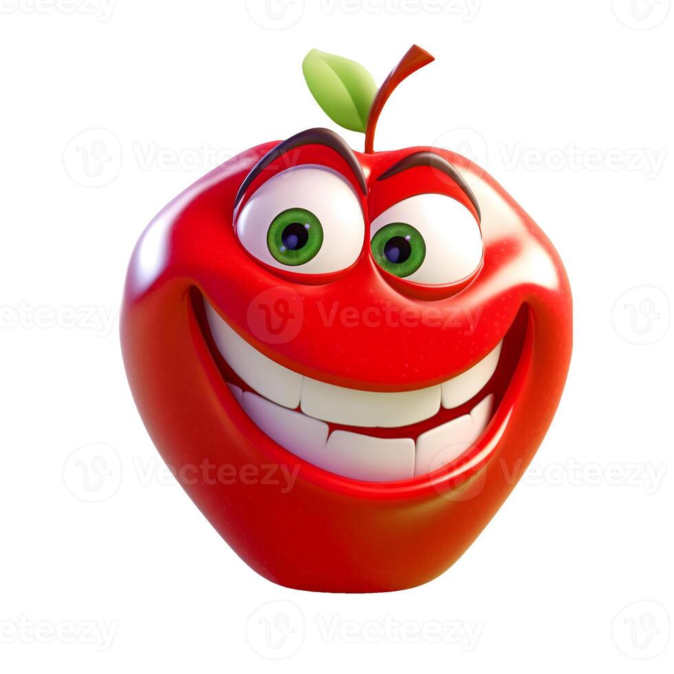 content, Cartoon fruit character,lucky apple, with face and eyes isolated on white background. Fruit series. photo