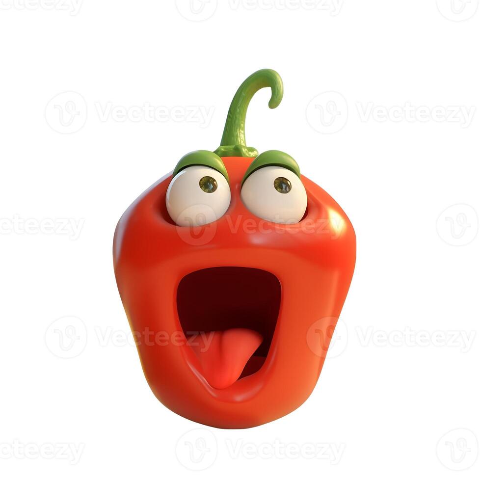 content, Cartoon fruit character,surprised pepper, with face and eyes isolated on white background. Fruit series. photo