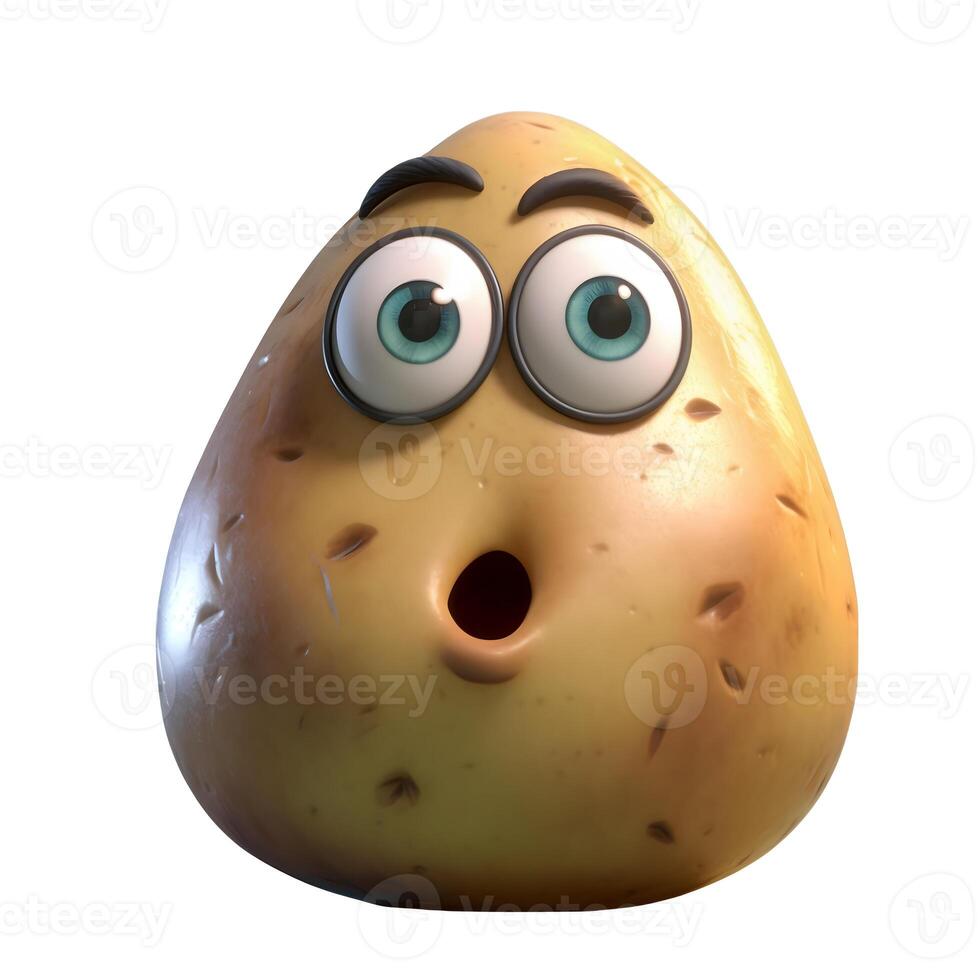 content, Cartoon fruit character,surprised potato, with face and eyes isolated on white background. Fruit series. photo