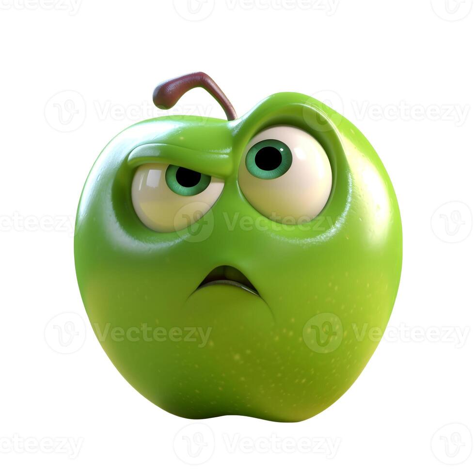 content,Cartoon apple character with face and eyes isolated on white background. Fruit series. content, photo