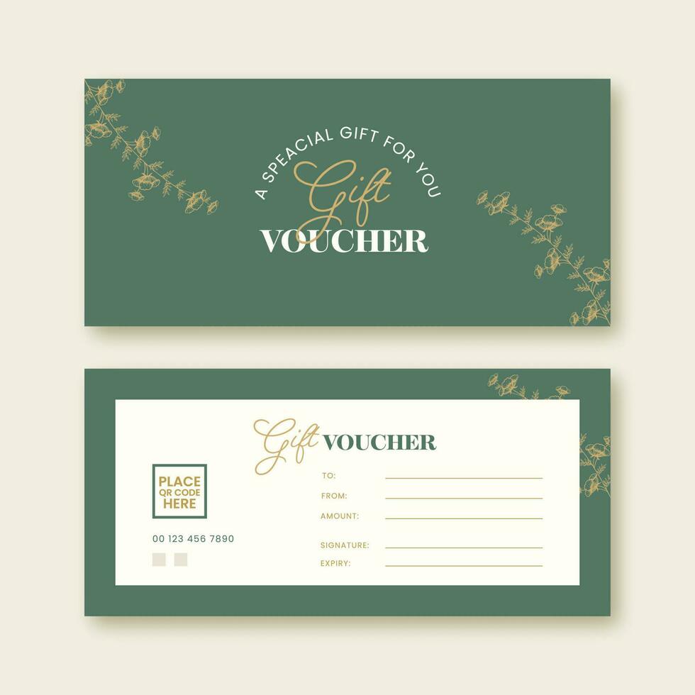 Gift Voucher Banner Or Header Design With Double-Side In Teal Green And White Color. vector
