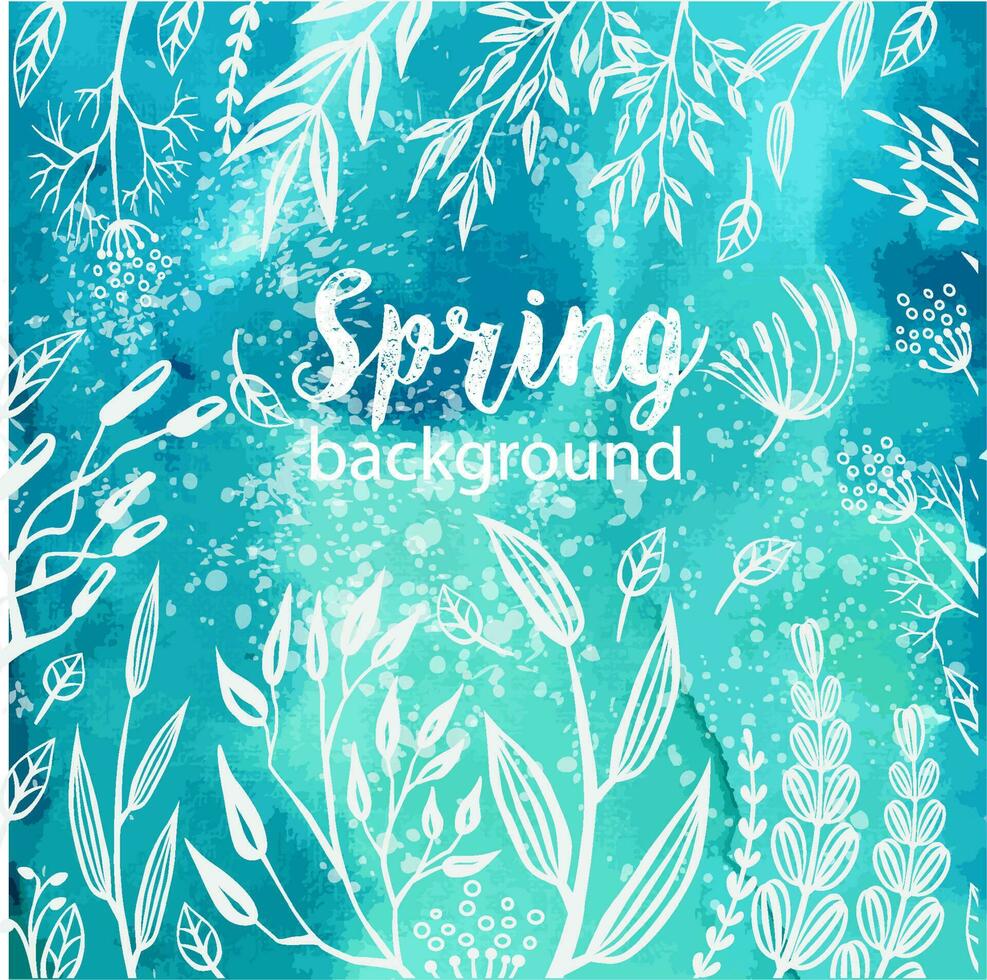 Spring background with sketches decorative plantsPrint vector
