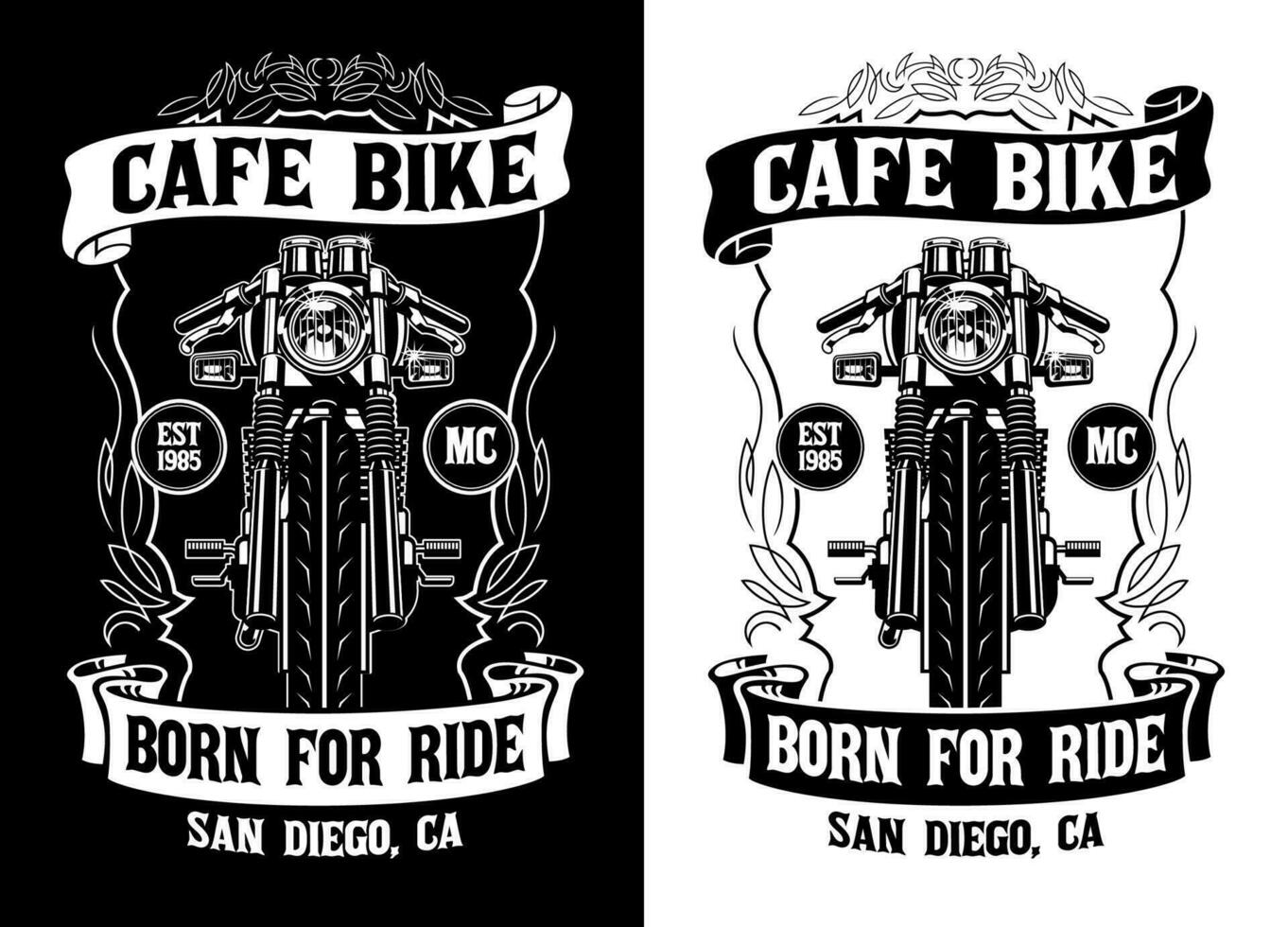 Black And White T-shirt design of Cafe Racer Bike vector