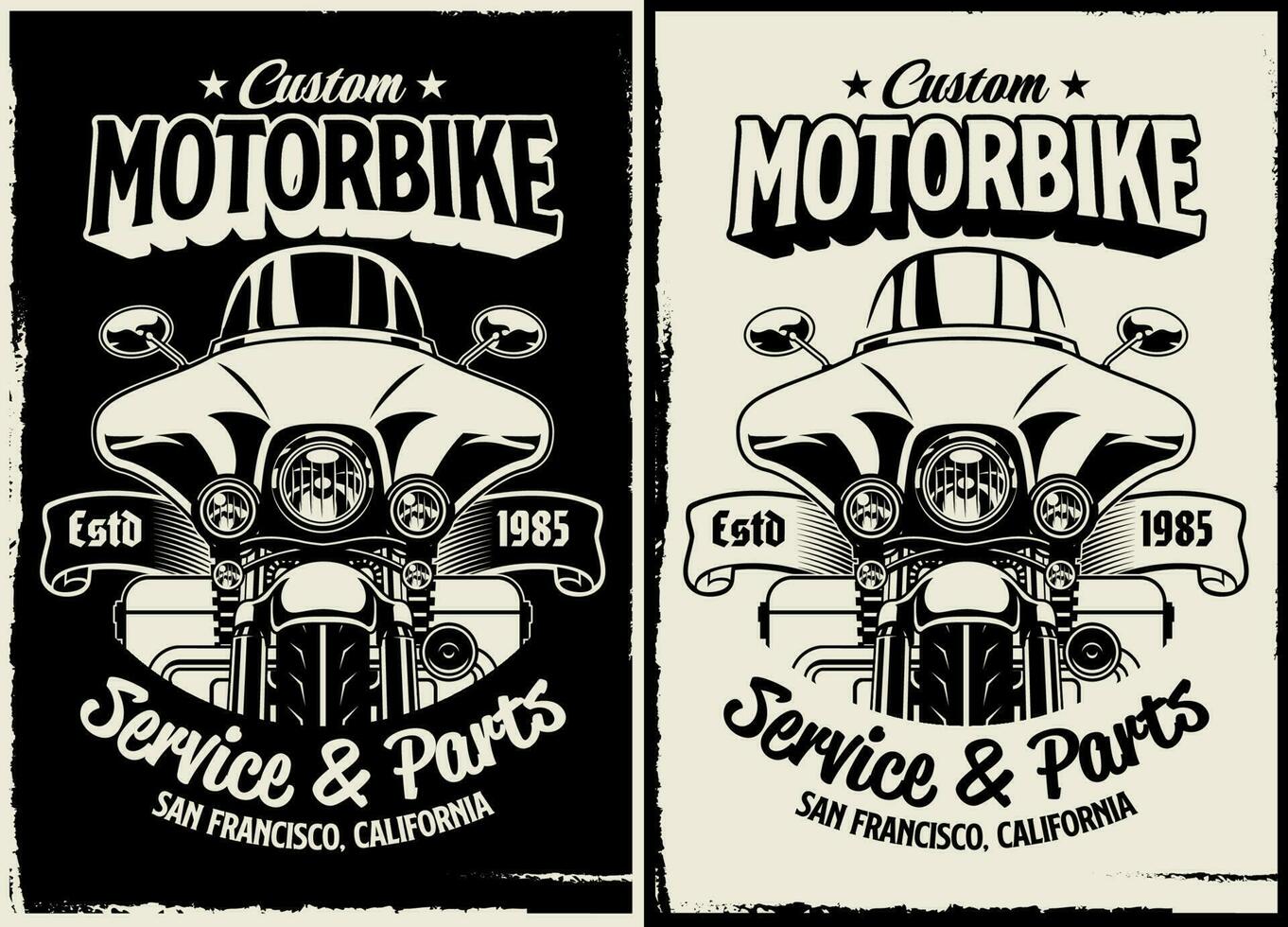 Black and white t-shirt design of Custom Motorcycle Garage in vintage style vector