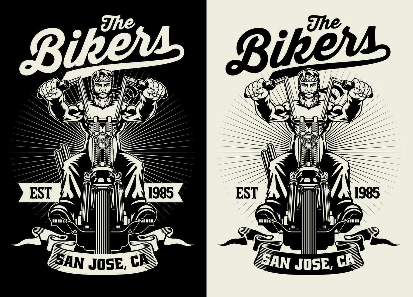 Black and White T-shirt Design of Man Motorcycle Rider vector