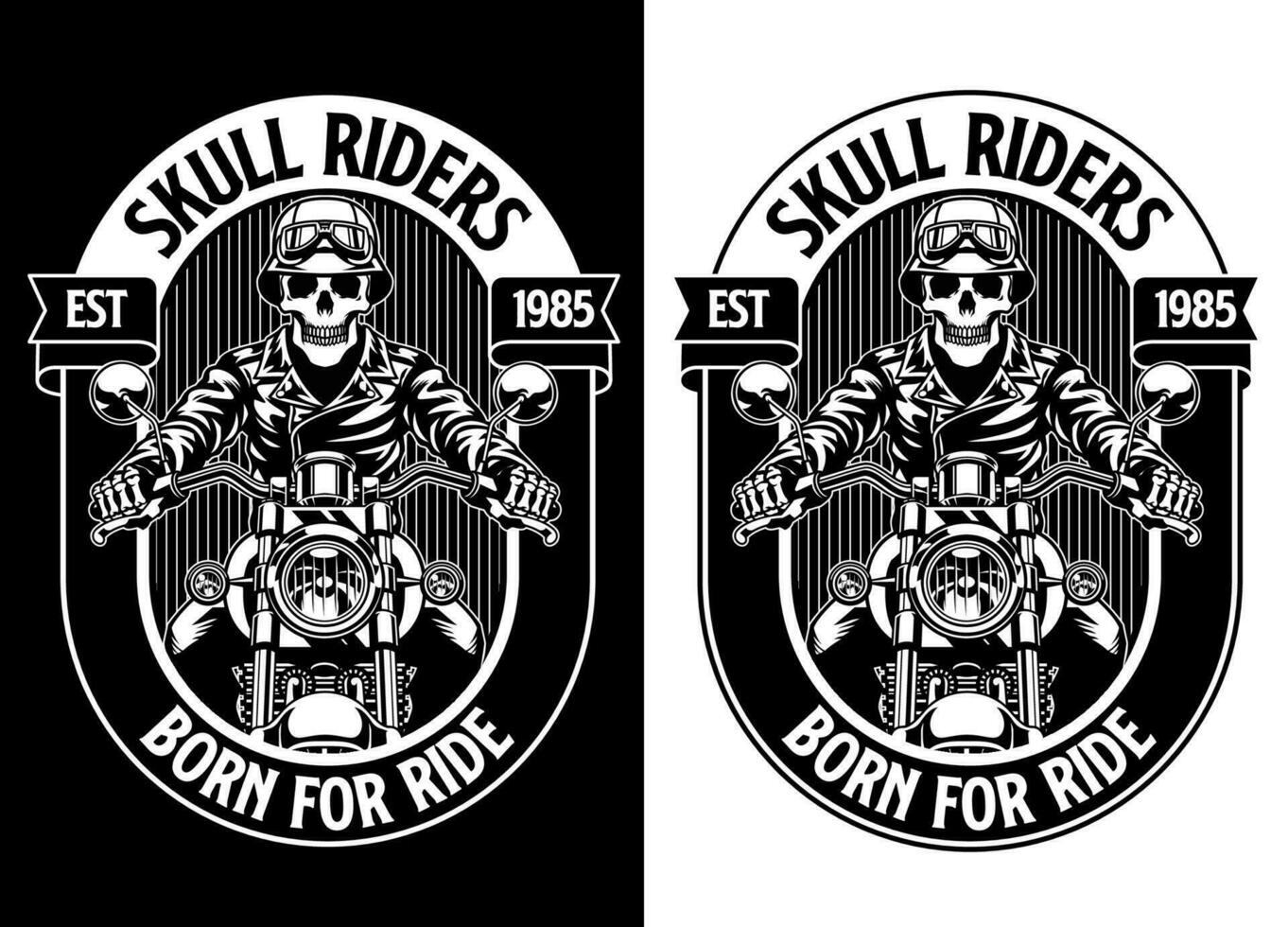 Black and white T-shirt design of Skull Motorcycle Riders vector