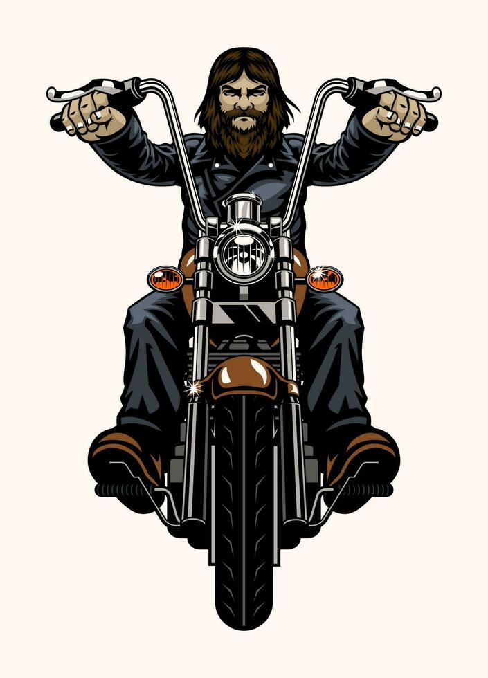 Man of Biker Riding Vintage Motorbike vector