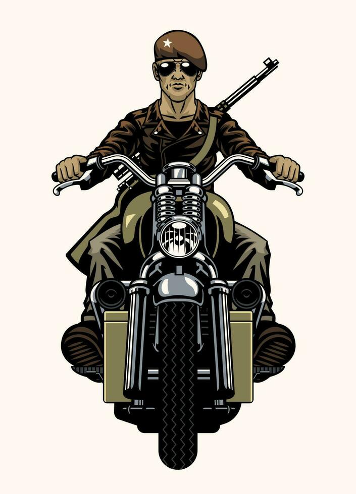 Military Army Man Riding the World War 2 motorcycle vector