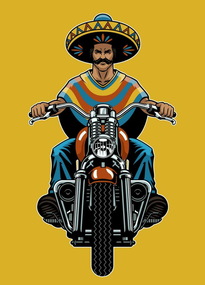 Mexican Man Riding Old Vintage Motorcycle vector