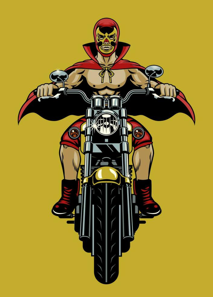 Luchador Wrestler Riding the Motorcycle vector