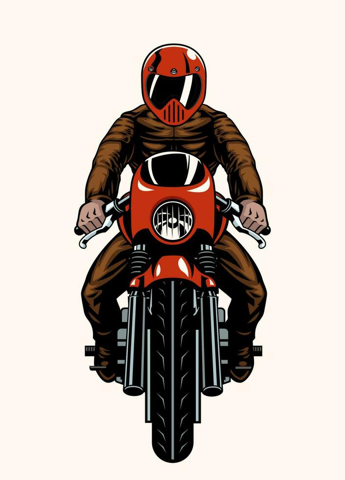 Racer Biker Riding Cafe Racer Motorbike front view Angle vector