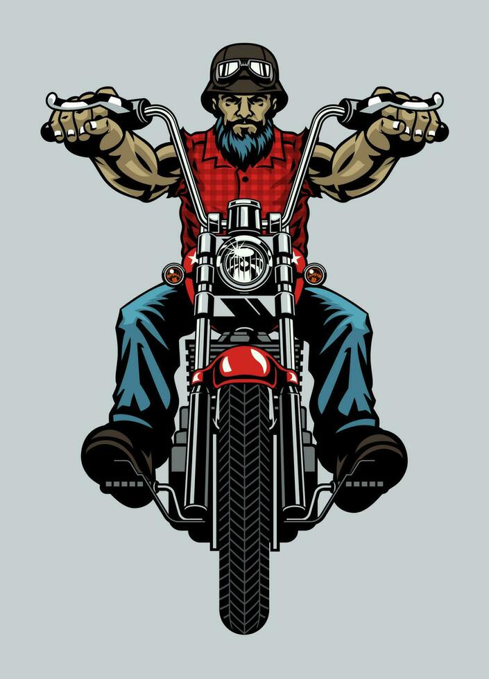 Old Man Biker Riding Chopper Motorcycle vector